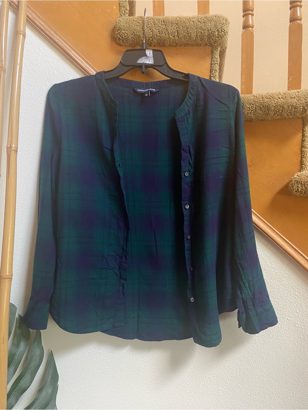 CK Green/Purple Plaid Flannel Button-Down Jacket/Shirt good condition women sz L